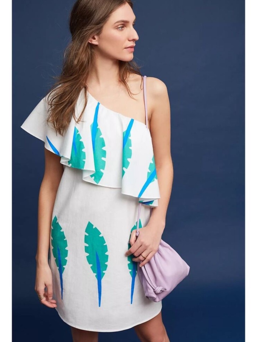 Anthropologie Corey Lynn Calter Caline
Poplin Dress One Shoulder Palm Print